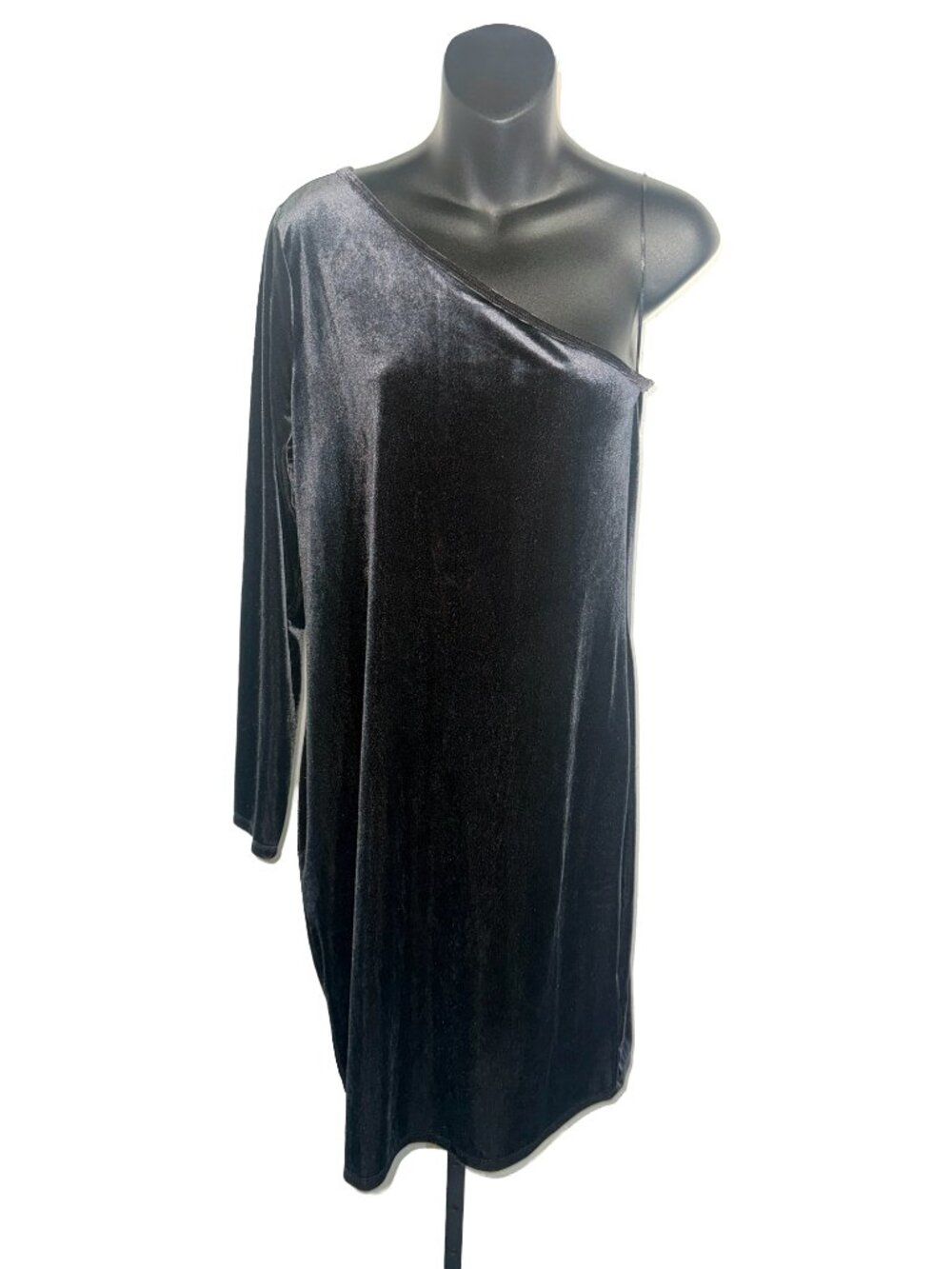 NWT Old Navy Black Velvet One Shoulder Long Sleeve Dress Size XL